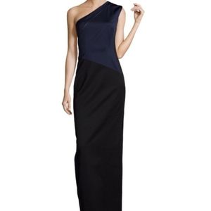 Shoshanna Black And Navy Crepe One-Shoulder Gown SZ 2 or 8